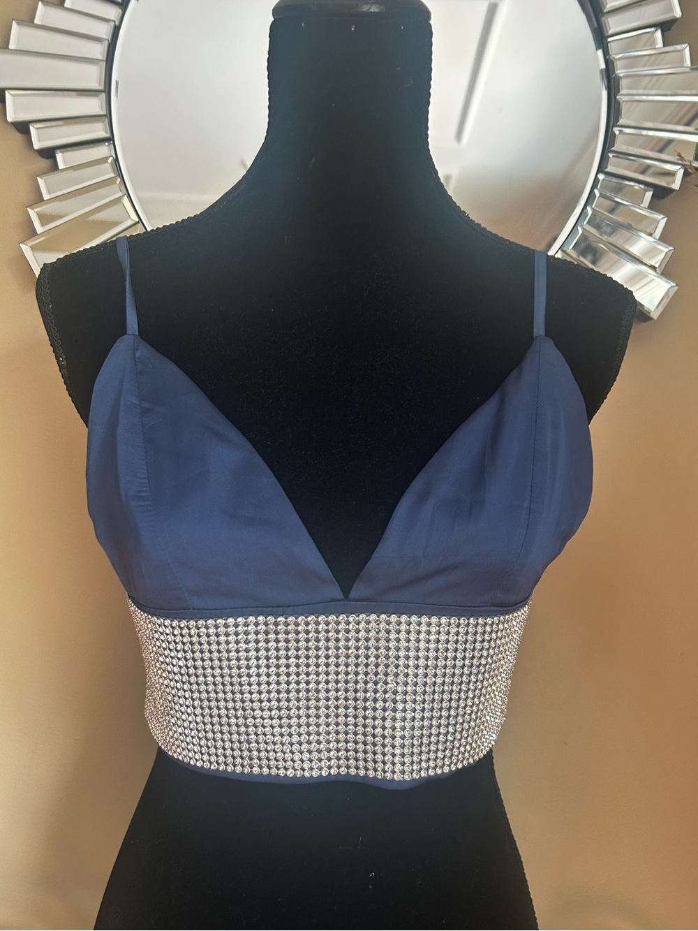 Fashion Nova Navy Crystal Band Crop Cami
